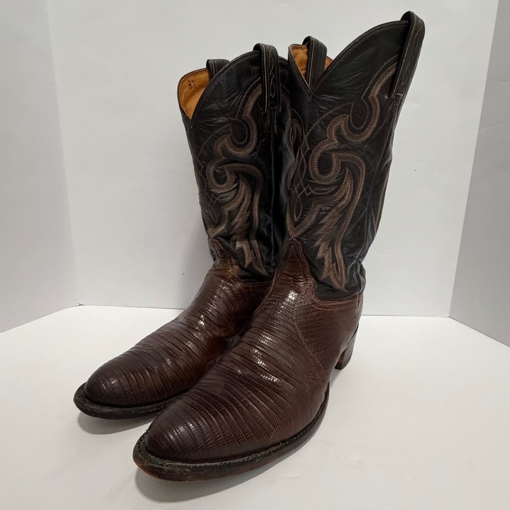 VTG Tony Lama Mens Brown Teju Lizard Skin Western Cowboy Boots 8538 Size 11.5 B